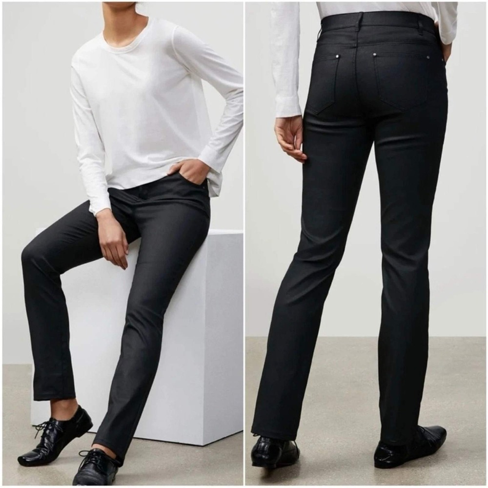 Lafayette 148 Waxed Denim Thompson Slim Straight Leg Black Jeans Size 4